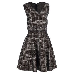 Prada Plaid Knee-Length Flared Dress in Brown Wool